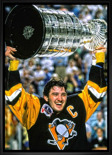 Mario Lemieux Pittsburgh Penguins Framed 20" x 29" Raising Cup Canvas 22.5" x 31.5"